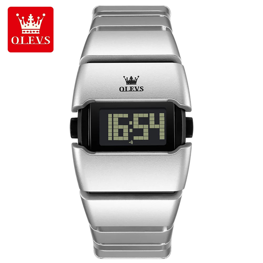 OLEVS Luxury Man Watch Personalized Tonneau Digital Quartz Watches for Men Original Electronic Movement Alarm Stopwatch New 1112