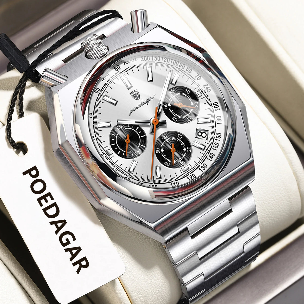 POEDAGAR Fashion Sports Male Watch Stainless Steel Chronograph Date Men Watch Luminous Waterproof Military Quartz Men's Watches