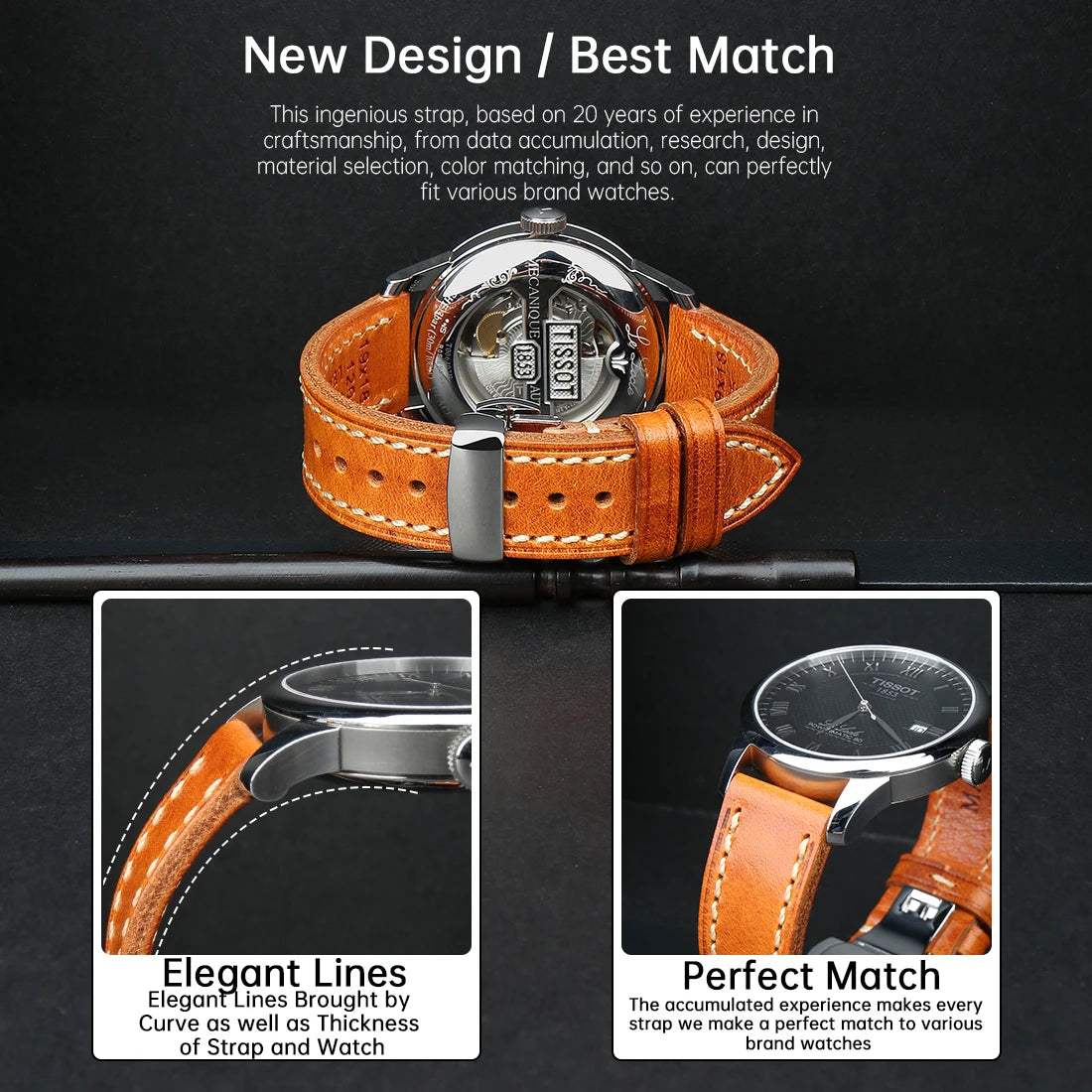 MAIKES Full Grain Cow Leather Strap Men's Vintage Watch Bracelet Handmade Accessories For Omega Hamilton watch band