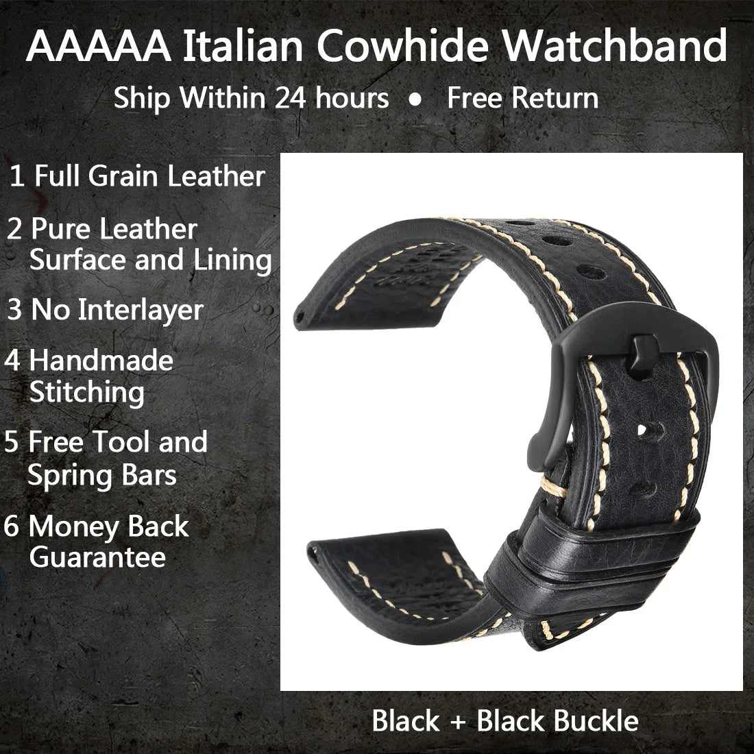 MAIKES Full Grain Cow Leather Strap Men's Vintage Watch Bracelet Handmade Accessories For Omega Hamilton watch band