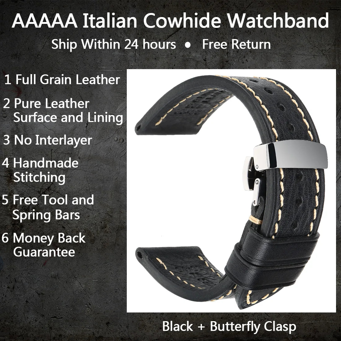 MAIKES Full Grain Cow Leather Strap Men's Vintage Watch Bracelet Handmade Accessories For Omega Hamilton watch band