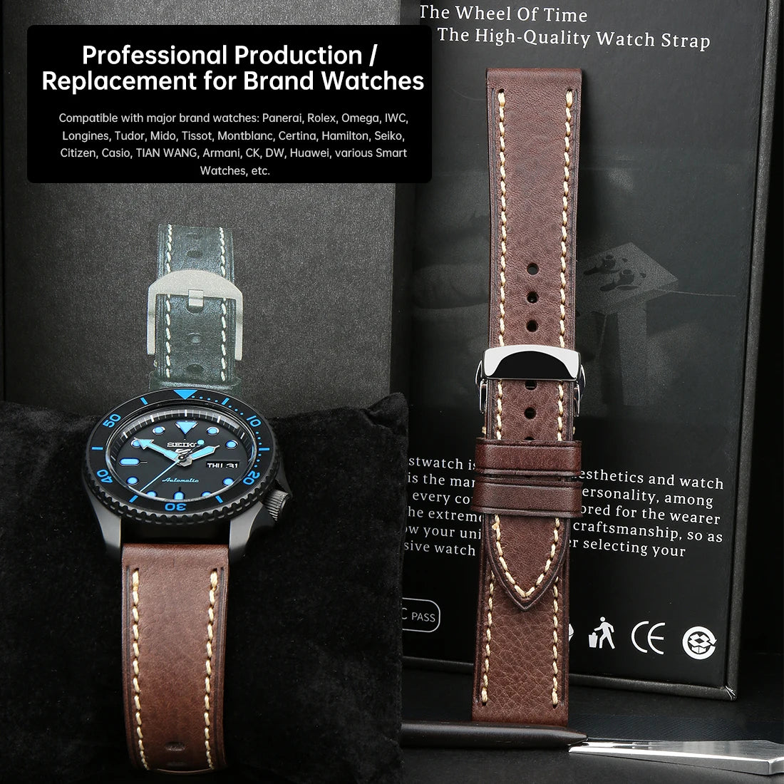 MAIKES Full Grain Cow Leather Strap Men's Vintage Watch Bracelet Handmade Accessories For Omega Hamilton watch band