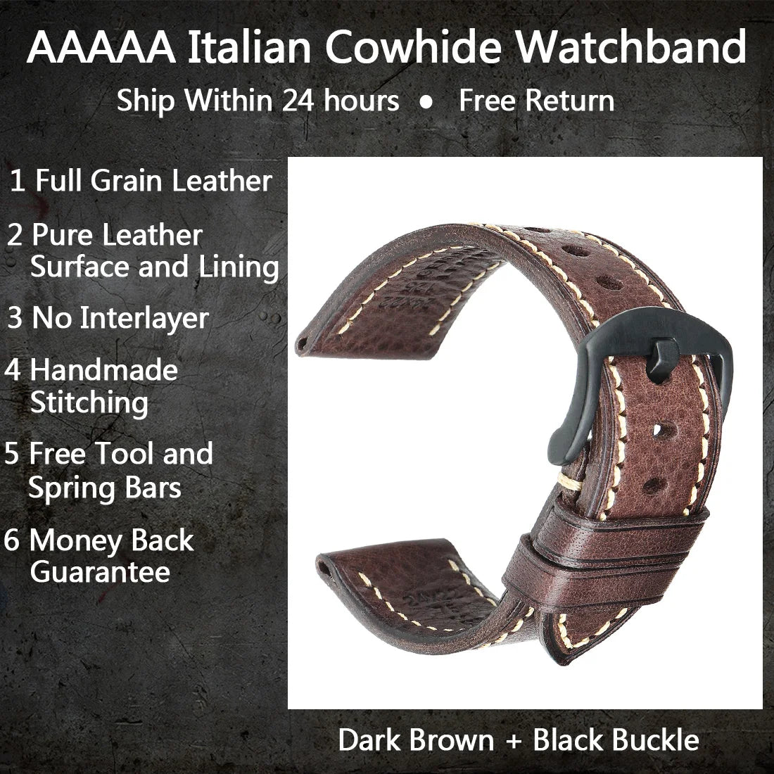 MAIKES Full Grain Cow Leather Strap Men's Vintage Watch Bracelet Handmade Accessories For Omega Hamilton watch band