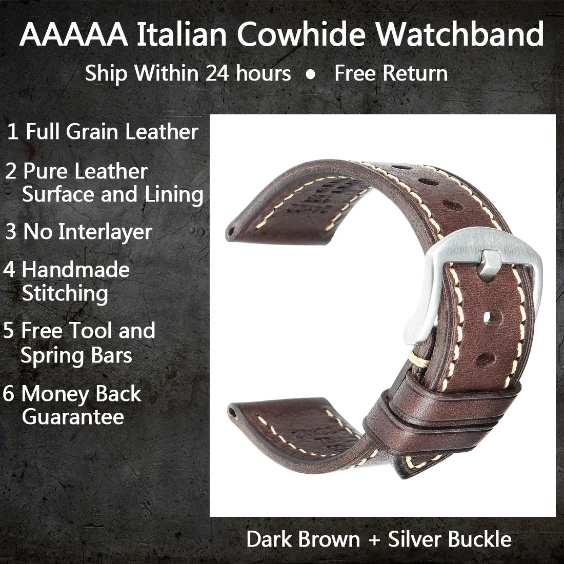 MAIKES Full Grain Cow Leather Strap Men's Vintage Watch Bracelet Handmade Accessories For Omega Hamilton watch band