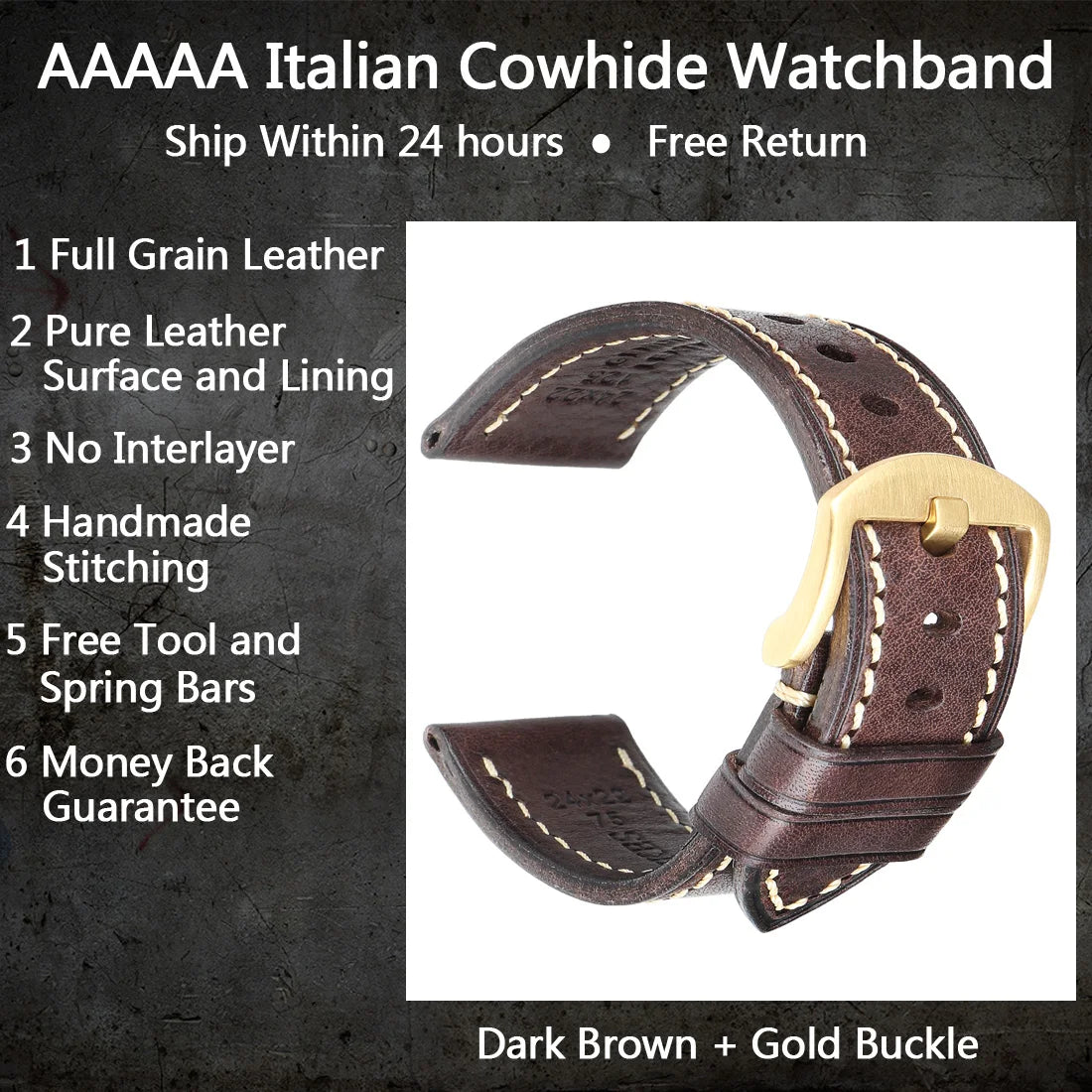 MAIKES Full Grain Cow Leather Strap Men's Vintage Watch Bracelet Handmade Accessories For Omega Hamilton watch band