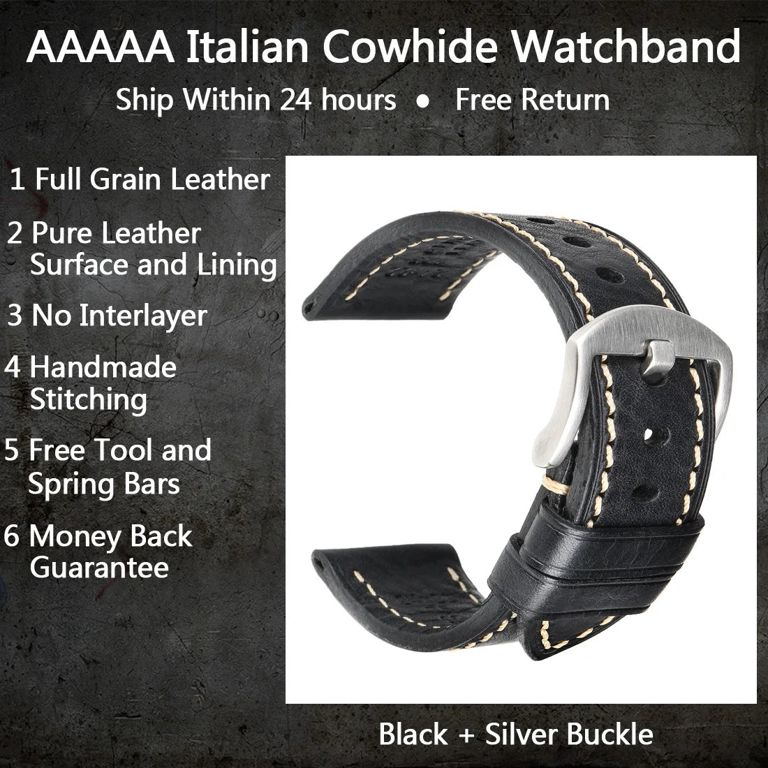 MAIKES Full Grain Cow Leather Strap Men's Vintage Watch Bracelet Handmade Accessories For Omega Hamilton watch band