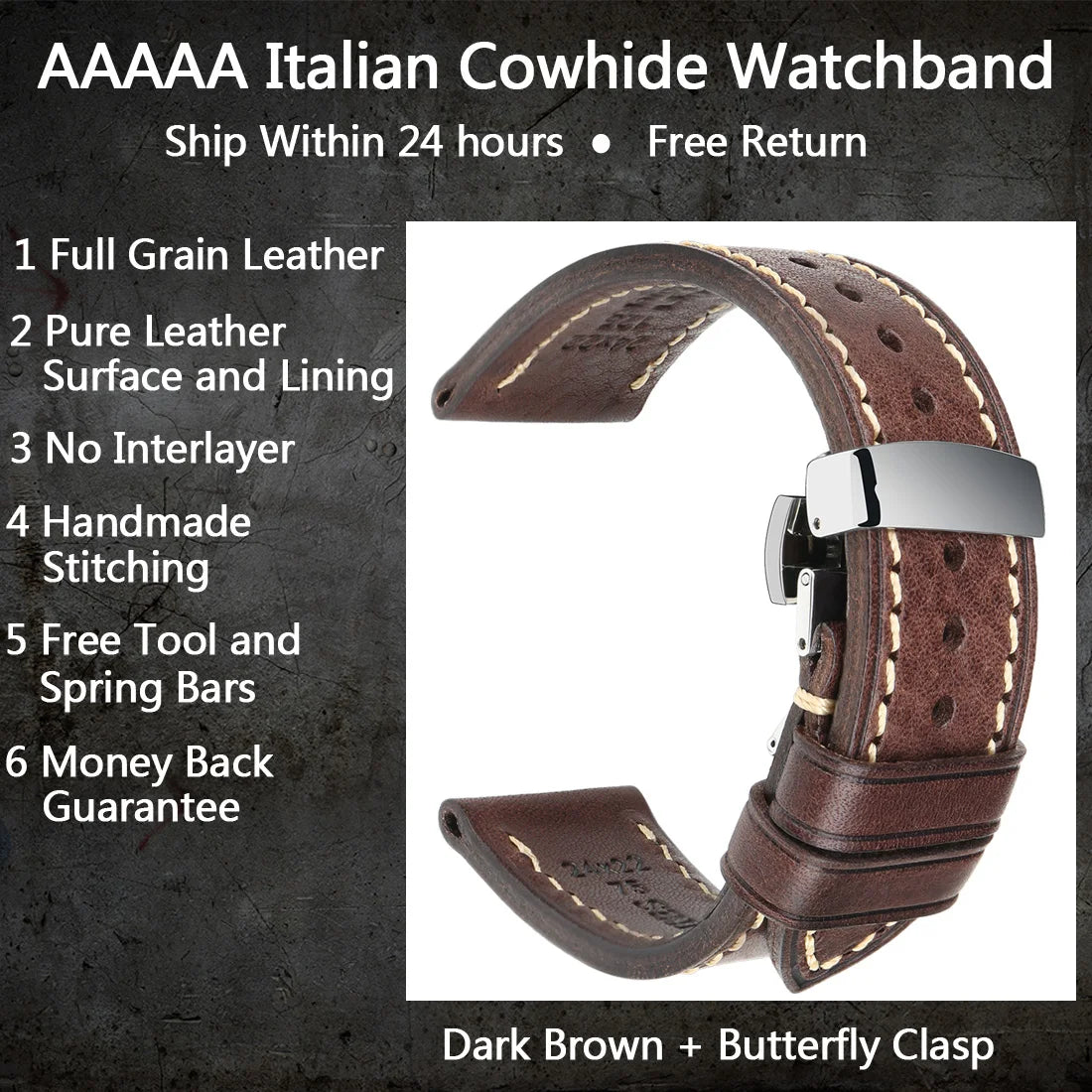 MAIKES Full Grain Cow Leather Strap Men's Vintage Watch Bracelet Handmade Accessories For Omega Hamilton watch band