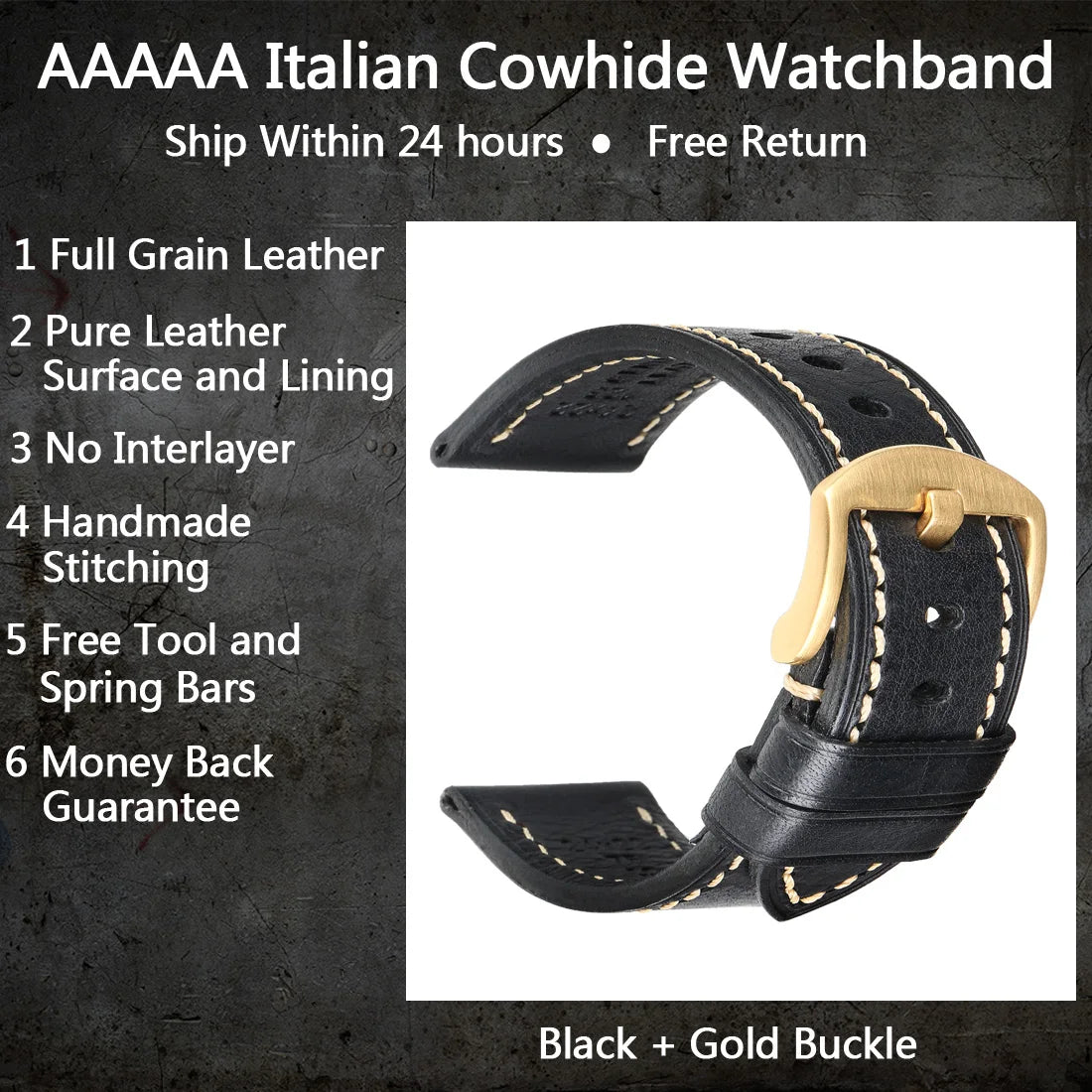 MAIKES Full Grain Cow Leather Strap Men's Vintage Watch Bracelet Handmade Accessories For Omega Hamilton watch band