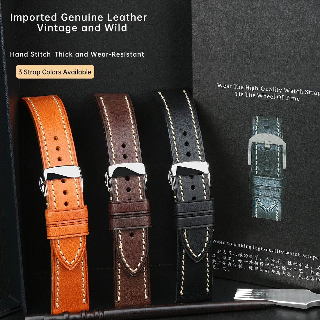 MAIKES Full Grain Cow Leather Strap Men's Vintage Watch Bracelet Handmade Accessories For Omega Hamilton watch band