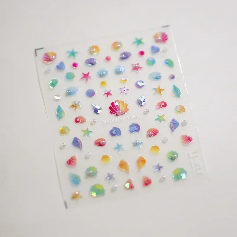 Shiny Gold Shell Starfish Conch Whale Sea Star Scallop Coral 5D Bowknot Adhesive Nail Art Sticker Summer Beach Manicure Decal
