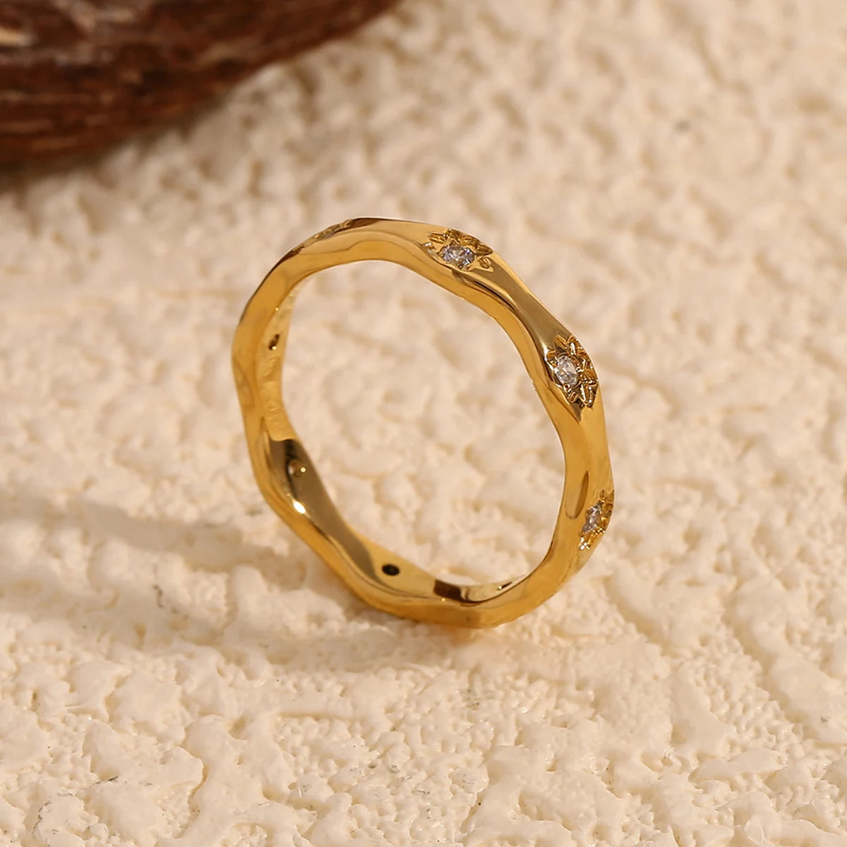 Eight Awn Star Wave Shape Ring Gold Color  Plated Exquisite Women Jewelry For Party Dating
