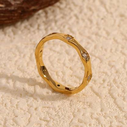 Eight Awn Star Wave Shape Ring Gold Color  Plated Exquisite Women Jewelry For Party Dating