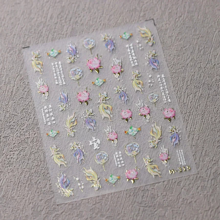 Shiny Gold Shell Starfish Conch Whale Sea Star Scallop Coral 5D Bowknot Adhesive Nail Art Sticker Summer Beach Manicure Decal