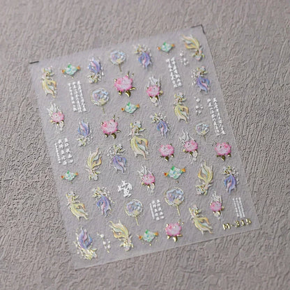 Shiny Gold Shell Starfish Conch Whale Sea Star Scallop Coral 5D Bowknot Adhesive Nail Art Sticker Summer Beach Manicure Decal