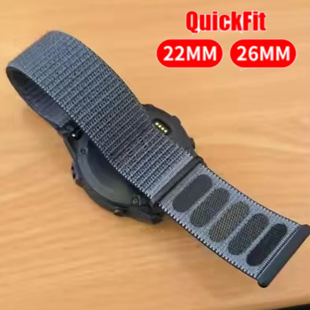 22 26mm QuickFit Nylon Sports Strap For Garmin Quatix 8/Enduro 3/Epix Gen2/Instinct 3/Fenix8 Pro E 5 6 7 7X Breathable Watchband