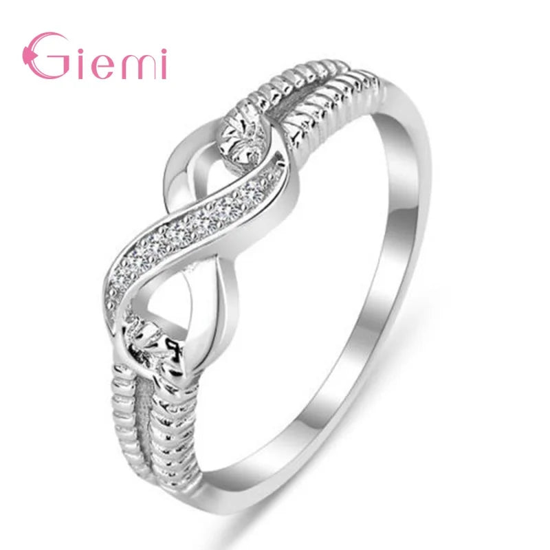 Engagement Wedding Infinity Anniversary Cubic Zirconia Rings 925 Sterling Silver Finger Rings for Women Girl Party Gift Jewelry