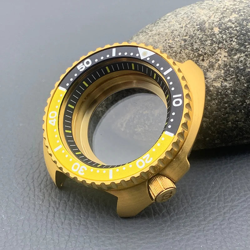 Mod 6105 6309 Turtle Abalone Watch Case Sapphire Crystal Glass Fit NH35 Movement Transparent Bottom Cover Men Diving Watch Case