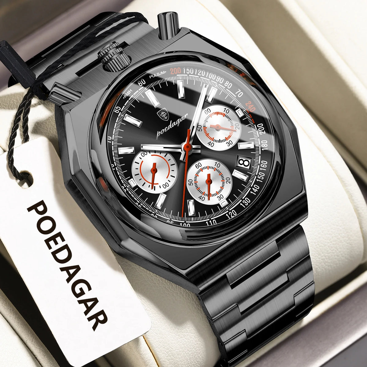 POEDAGAR Fashion Sports Male Watch Stainless Steel Chronograph Date Men Watch Luminous Waterproof Military Quartz Men's Watches