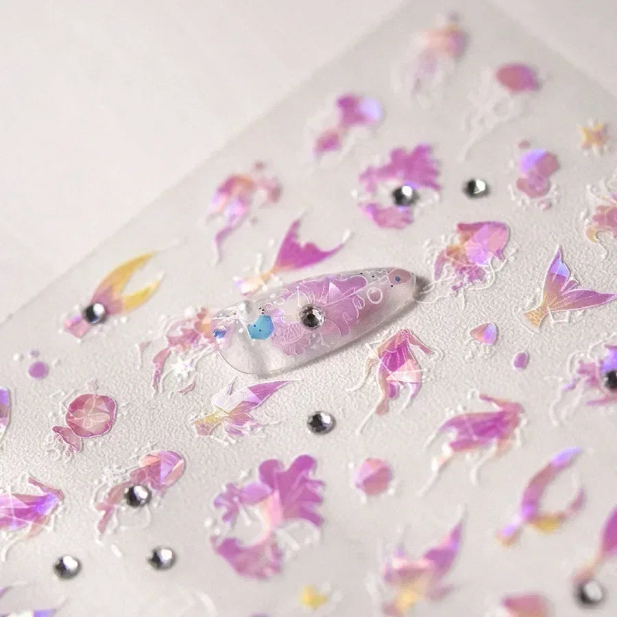 Shiny Gold Shell Starfish Conch Whale Sea Star Scallop Coral 5D Bowknot Adhesive Nail Art Sticker Summer Beach Manicure Decal
