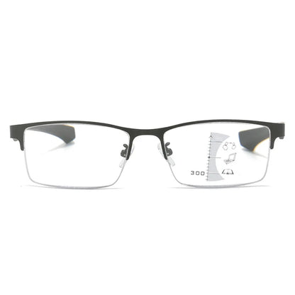 Men's Metal Half Frame Progressive Multifocal Presbyopia Glasses Square Large Frame Anti-blue Light Business Reading Glasses