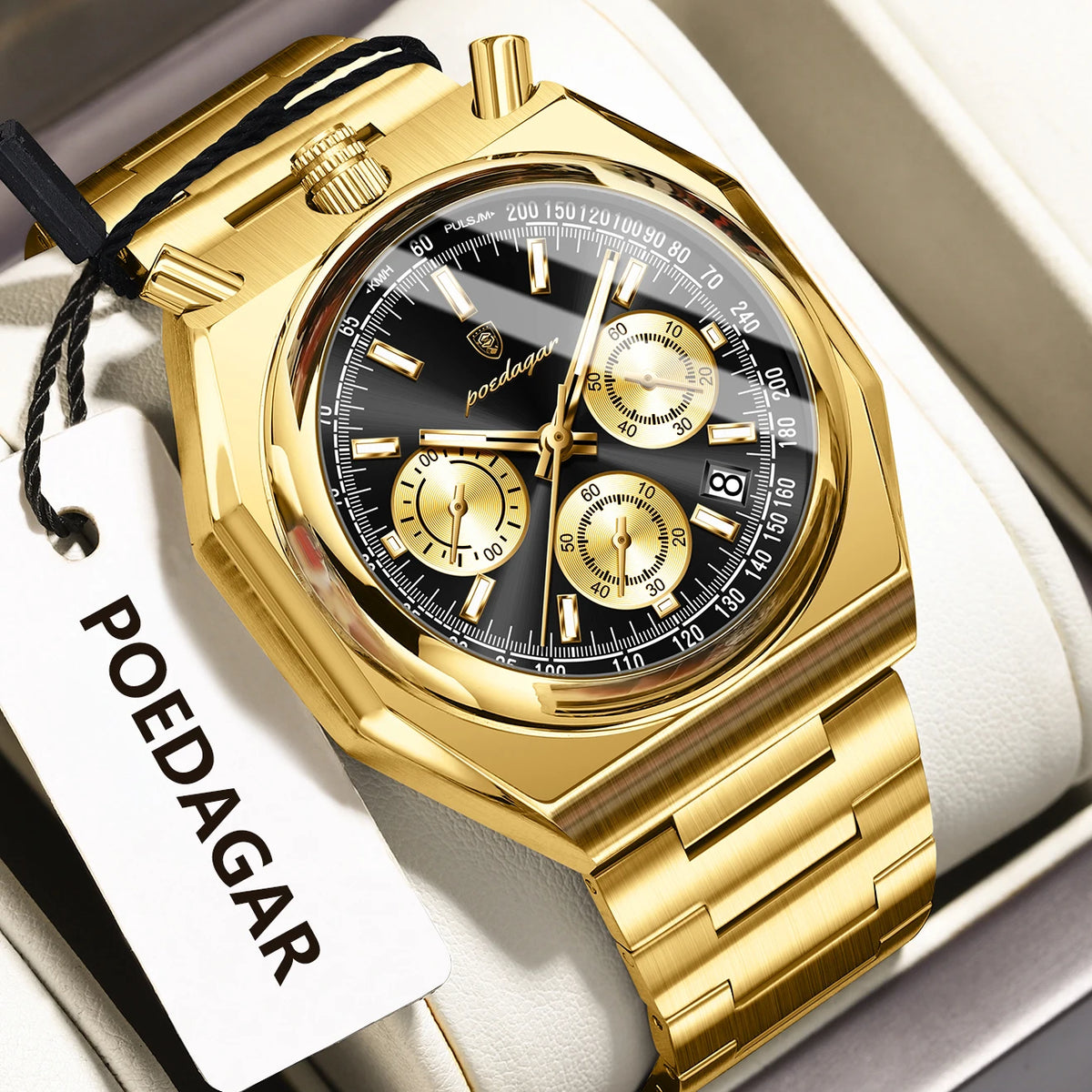 POEDAGAR Fashion Sports Male Watch Stainless Steel Chronograph Date Men Watch Luminous Waterproof Military Quartz Men's Watches