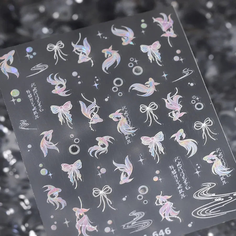 Shiny Gold Shell Starfish Conch Whale Sea Star Scallop Coral 5D Bowknot Adhesive Nail Art Sticker Summer Beach Manicure Decal