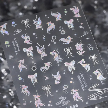Shiny Gold Shell Starfish Conch Whale Sea Star Scallop Coral 5D Bowknot Adhesive Nail Art Sticker Summer Beach Manicure Decal