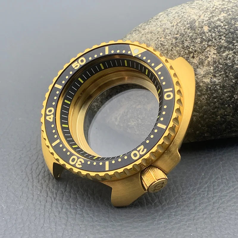 Mod 6105 6309 Turtle Abalone Watch Case Sapphire Crystal Glass Fit NH35 Movement Transparent Bottom Cover Men Diving Watch Case