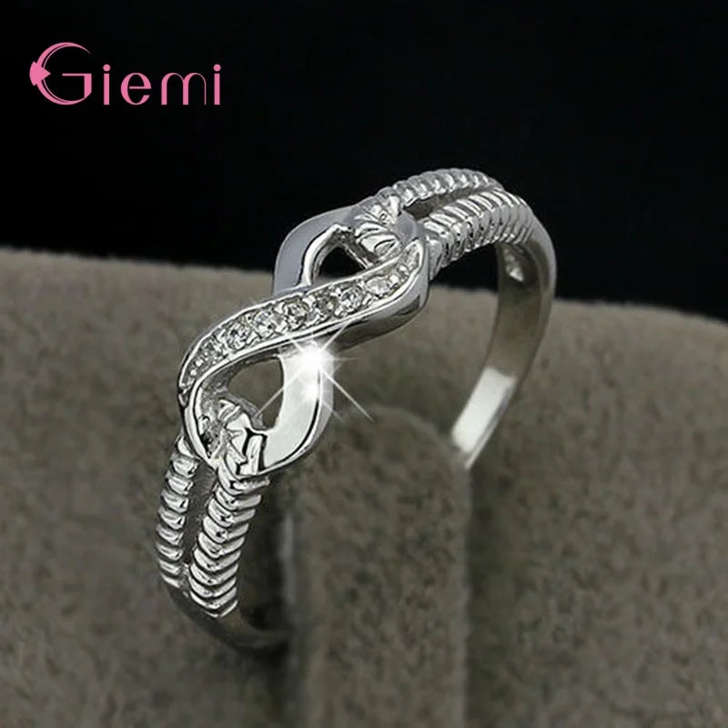 Engagement Wedding Infinity Anniversary Cubic Zirconia Rings 925 Sterling Silver Finger Rings for Women Girl Party Gift Jewelry
