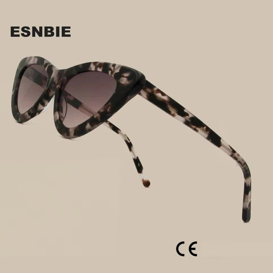 Acetate Cat Eye Sunglasses Women Leopard Brand Designer Cateye Glasses Female Flat Oversized UV400 Shades Trendy Oculos Femino
