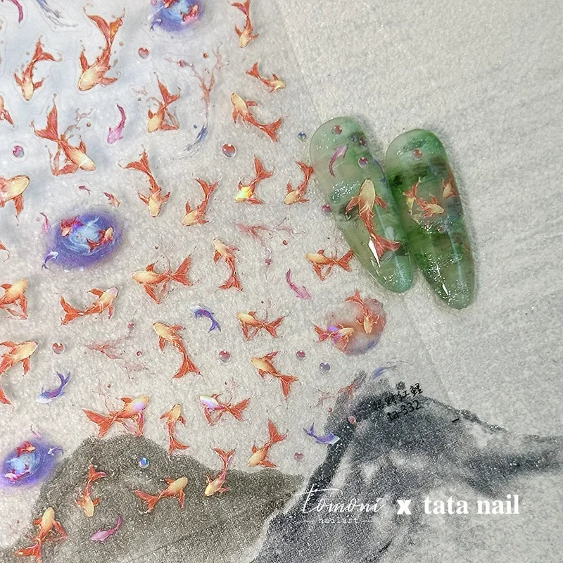 Shiny Gold Shell Starfish Conch Whale Sea Star Scallop Coral 5D Bowknot Adhesive Nail Art Sticker Summer Beach Manicure Decal