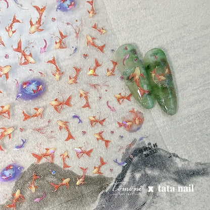 Shiny Gold Shell Starfish Conch Whale Sea Star Scallop Coral 5D Bowknot Adhesive Nail Art Sticker Summer Beach Manicure Decal