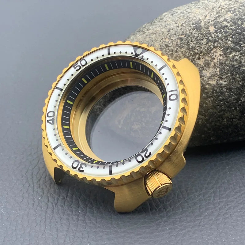 Mod 6105 6309 Turtle Abalone Watch Case Sapphire Crystal Glass Fit NH35 Movement Transparent Bottom Cover Men Diving Watch Case