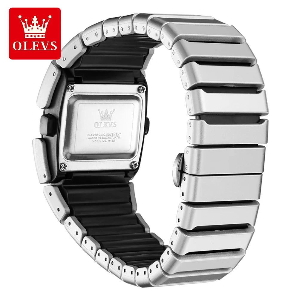 OLEVS Luxury Man Watch Personalized Tonneau Digital Quartz Watches for Men Original Electronic Movement Alarm Stopwatch New 1112