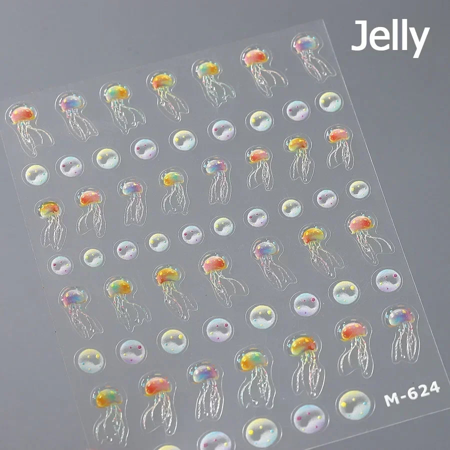 Shiny Gold Shell Starfish Conch Whale Sea Star Scallop Coral 5D Bowknot Adhesive Nail Art Sticker Summer Beach Manicure Decal
