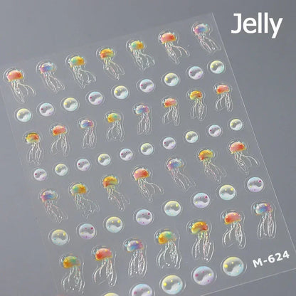 Shiny Gold Shell Starfish Conch Whale Sea Star Scallop Coral 5D Bowknot Adhesive Nail Art Sticker Summer Beach Manicure Decal