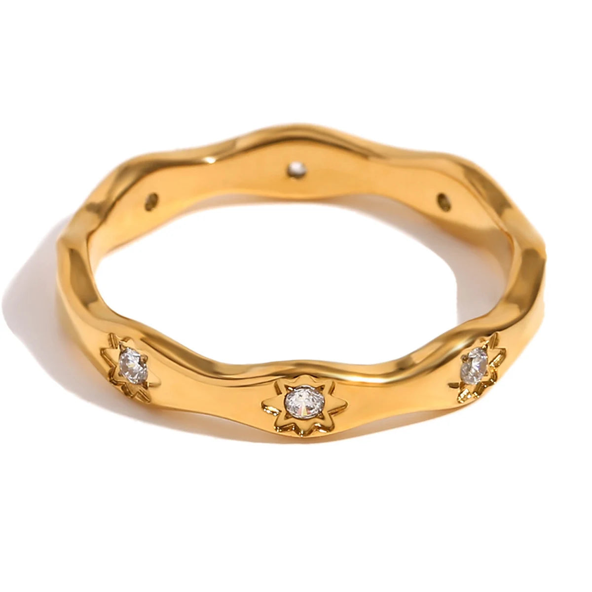 Eight Awn Star Wave Shape Ring Gold Color  Plated Exquisite Women Jewelry For Party Dating