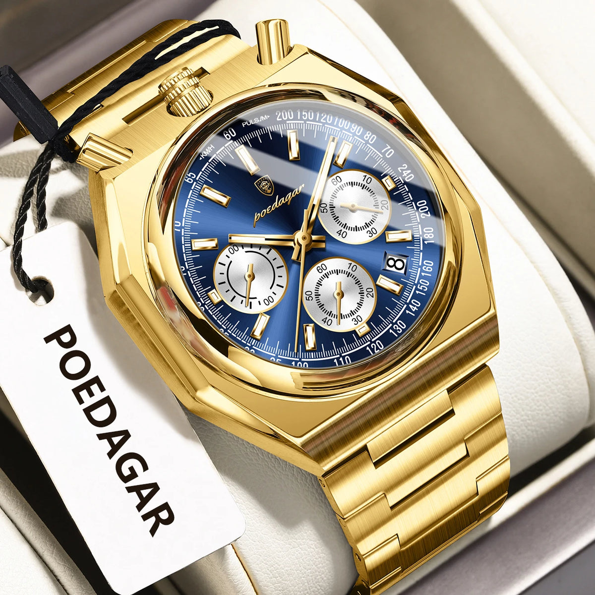 POEDAGAR Fashion Sports Male Watch Stainless Steel Chronograph Date Men Watch Luminous Waterproof Military Quartz Men's Watches