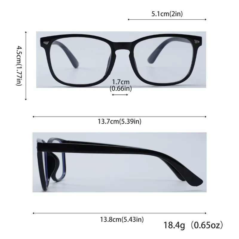 1/2 Pairs Unisex Vintage Eyewea Square Frame Anti Blue Light Eyeglasses Black Clear Computer Glasses