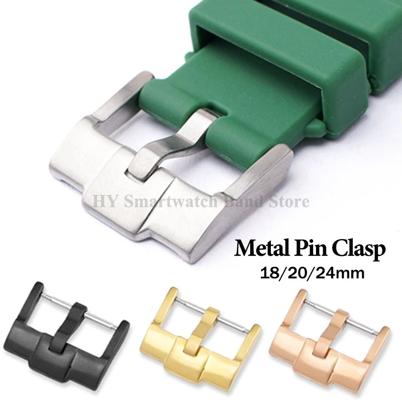 18mm 20mm 24mm Stainless Steel Watch Buckle for Silicone Strap Clasp Metal Pin Clasp Brushed Silver Black Gold Watch Accessories