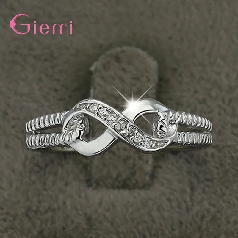 Engagement Wedding Infinity Anniversary Cubic Zirconia Rings 925 Sterling Silver Finger Rings for Women Girl Party Gift Jewelry