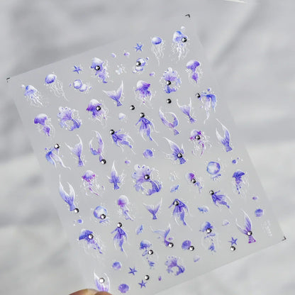 Shiny Gold Shell Starfish Conch Whale Sea Star Scallop Coral 5D Bowknot Adhesive Nail Art Sticker Summer Beach Manicure Decal