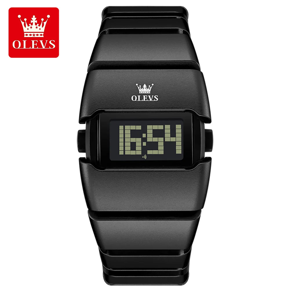 OLEVS Luxury Man Watch Personalized Tonneau Digital Quartz Watches for Men Original Electronic Movement Alarm Stopwatch New 1112