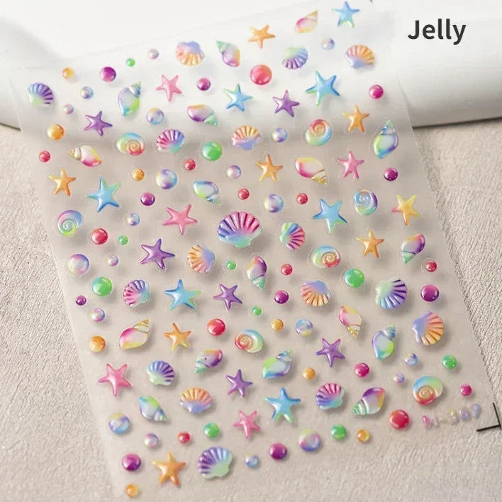 Shiny Gold Shell Starfish Conch Whale Sea Star Scallop Coral 5D Bowknot Adhesive Nail Art Sticker Summer Beach Manicure Decal