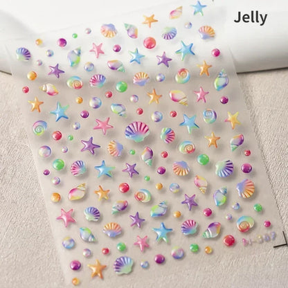 Shiny Gold Shell Starfish Conch Whale Sea Star Scallop Coral 5D Bowknot Adhesive Nail Art Sticker Summer Beach Manicure Decal