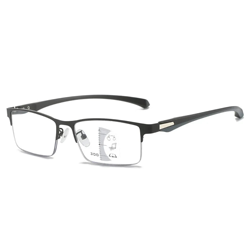 Men's Metal Half Frame Progressive Multifocal Presbyopia Glasses Square Large Frame Anti-blue Light Business Reading Glasses