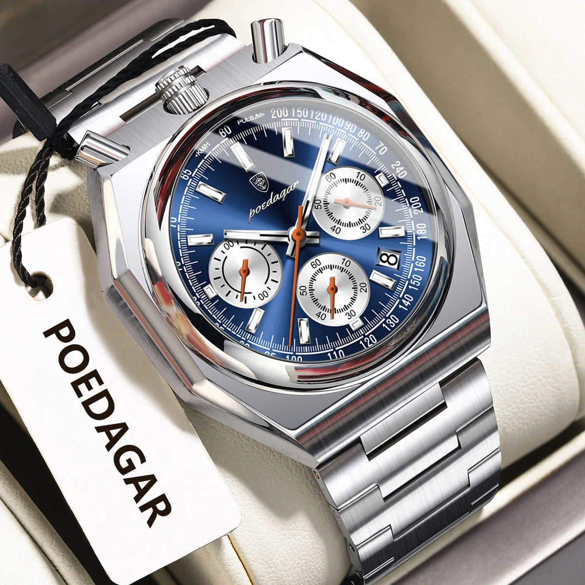 POEDAGAR Fashion Sports Male Watch Stainless Steel Chronograph Date Men Watch Luminous Waterproof Military Quartz Men's Watches