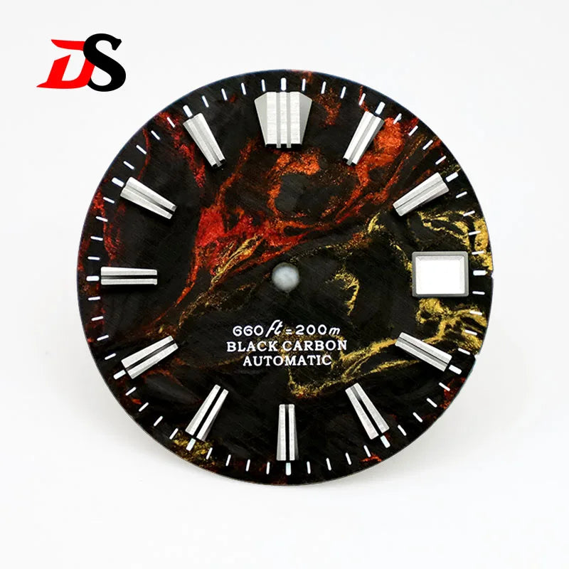 NH35 Dial 28.5mm Lava Carbon Fiber Dial GS MOD NH35 NH38 Movement No Lume Custom logo SKX007 Watch Modified Accessories