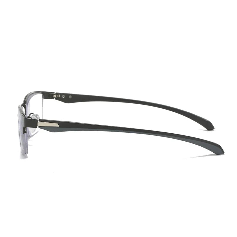 Men's Metal Half Frame Progressive Multifocal Presbyopia Glasses Square Large Frame Anti-blue Light Business Reading Glasses