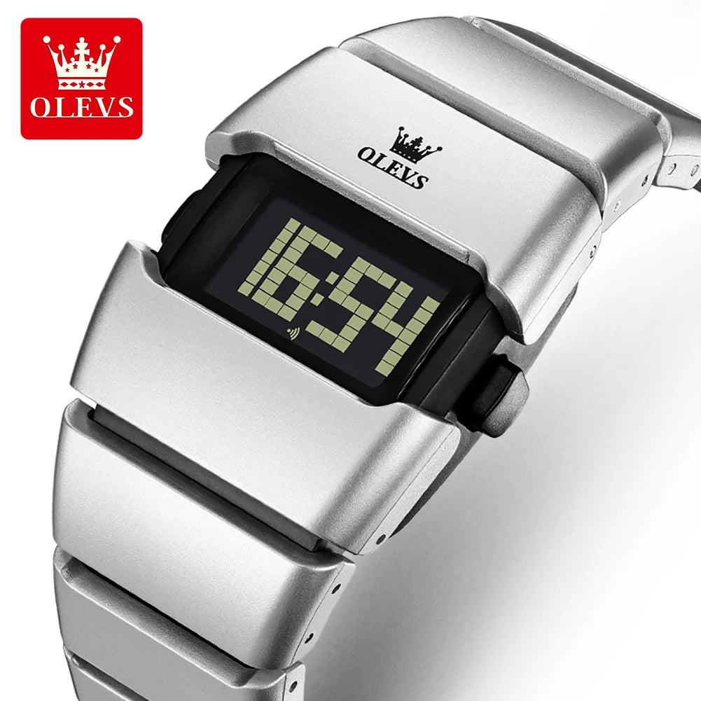 OLEVS Luxury Man Watch Personalized Tonneau Digital Quartz Watches for Men Original Electronic Movement Alarm Stopwatch New 1112